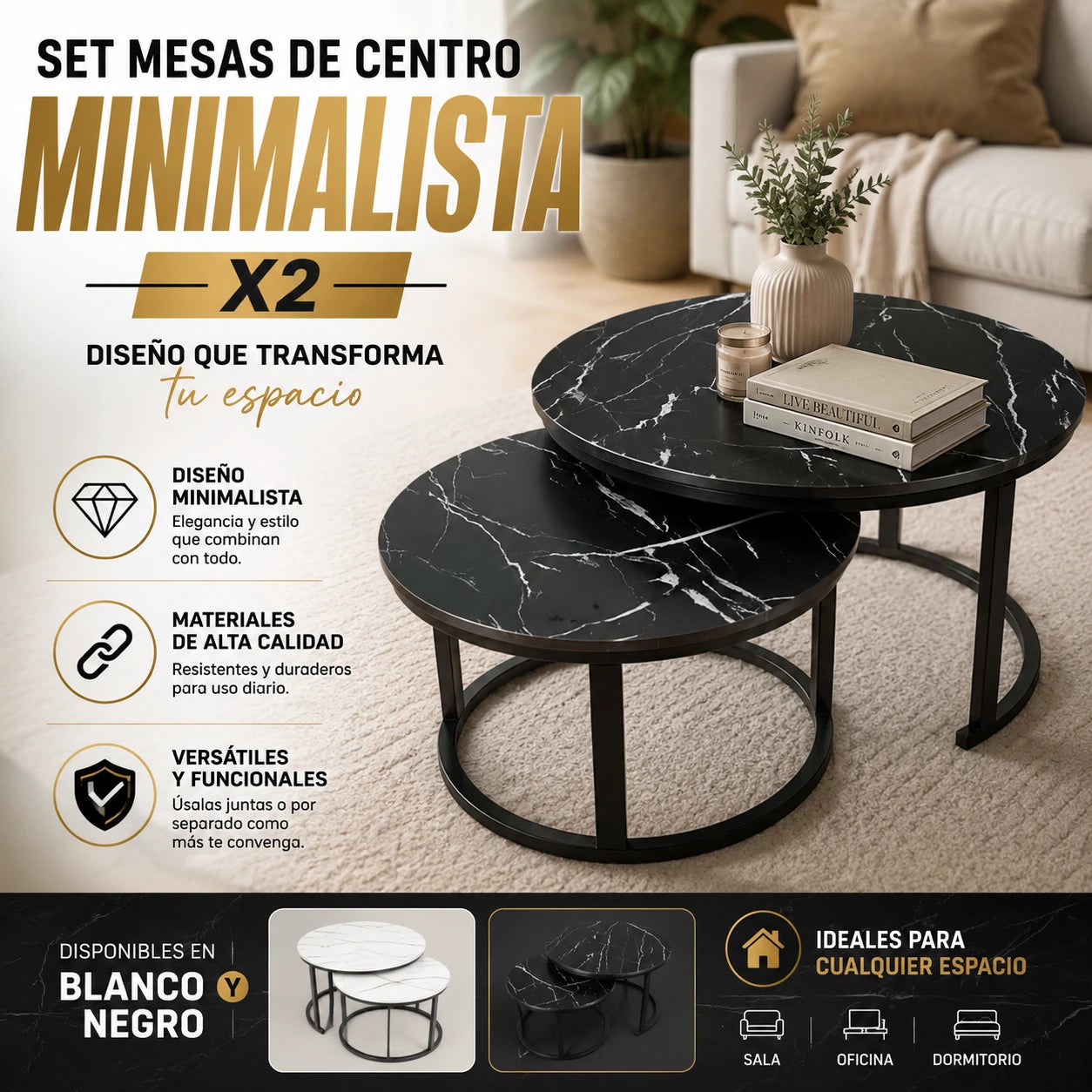 Set Mesas de Centro Minimalista x2