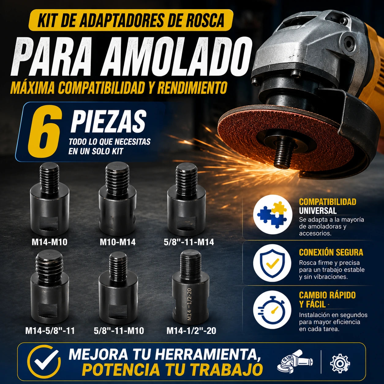 Kit de Adaptadores de Rosca para Amolador | 6 Piezas