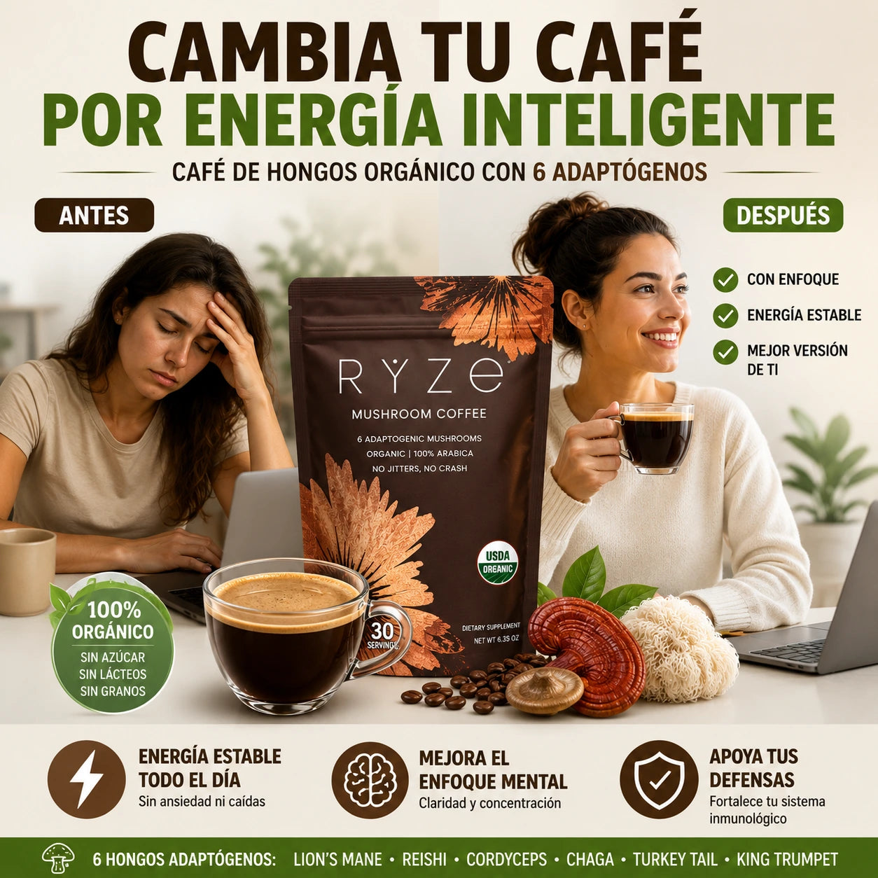 Ryze Mushroom Coffee | Potencia tu Enfoque y Mejora tu Digestión