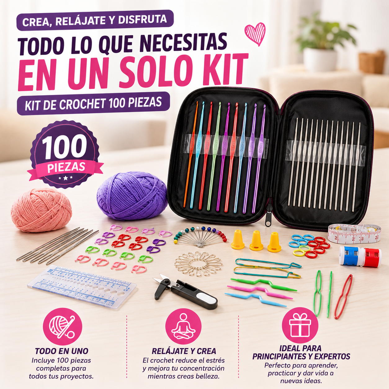 Juego de Crochet Kit de 100 Piezas
