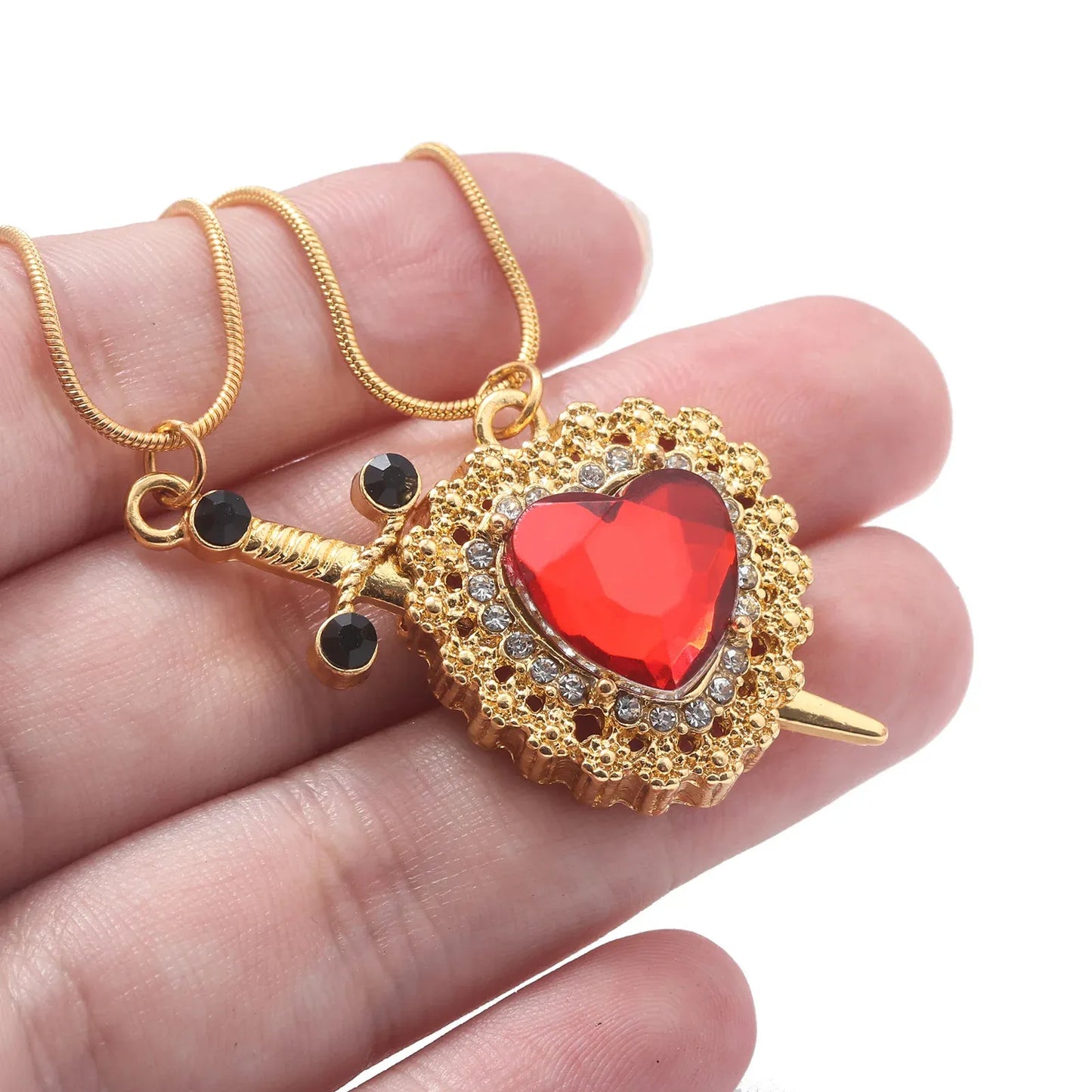 COLLAR CORAZON Y ESPADA PARA PAREJA | INCLUYE CAJA DE REGALO