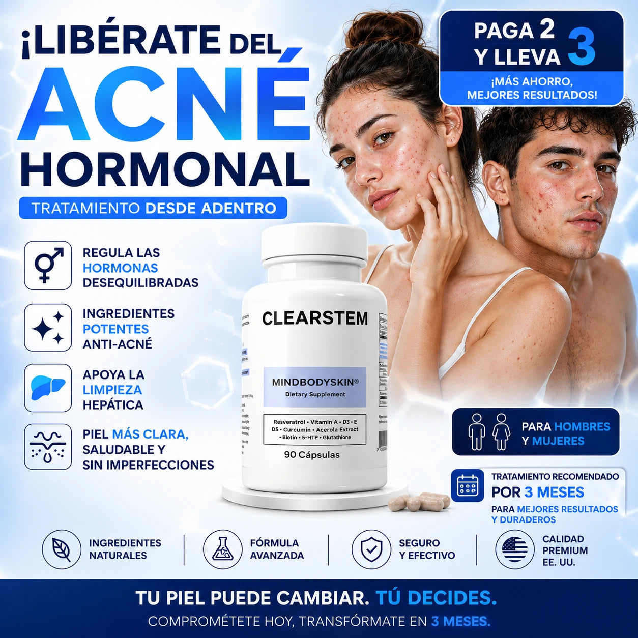 Paga 2 y Lleva 3 Mindbodyskin | Tratamiento Completo contra Acné Hormonal
