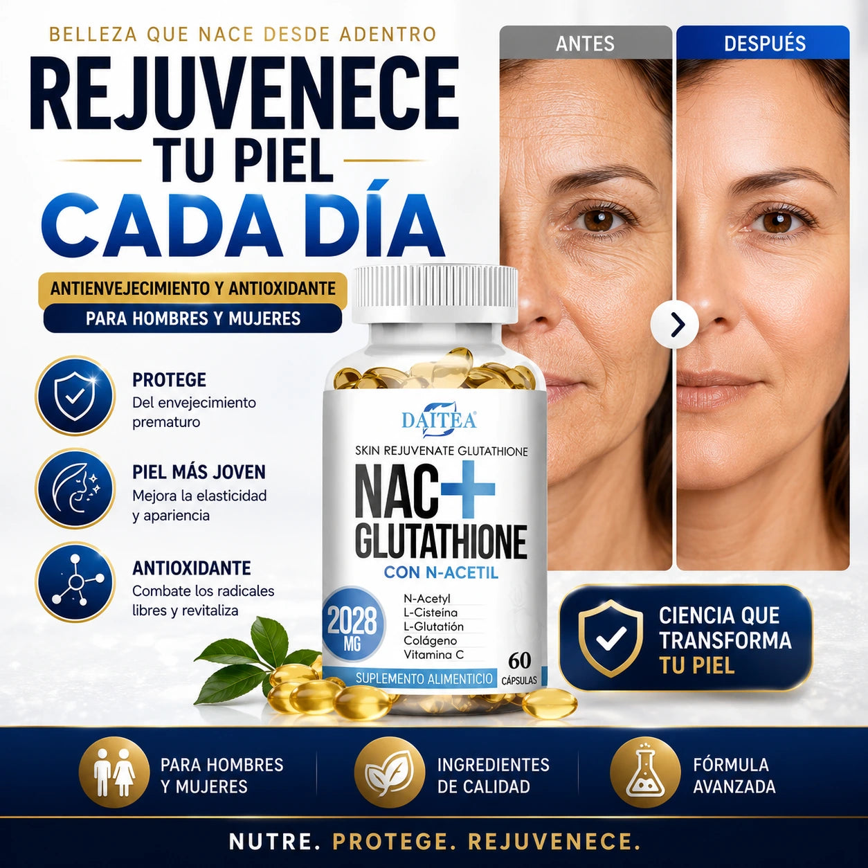 Suplemento NAC + Glutathione | Piel  más Clara, Renovada y Uniforme.