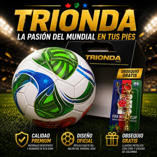 Balón Mundial 2026 con Caja Original | Obsequio Llavero Metálico con Copa y Escudo de Colombia
