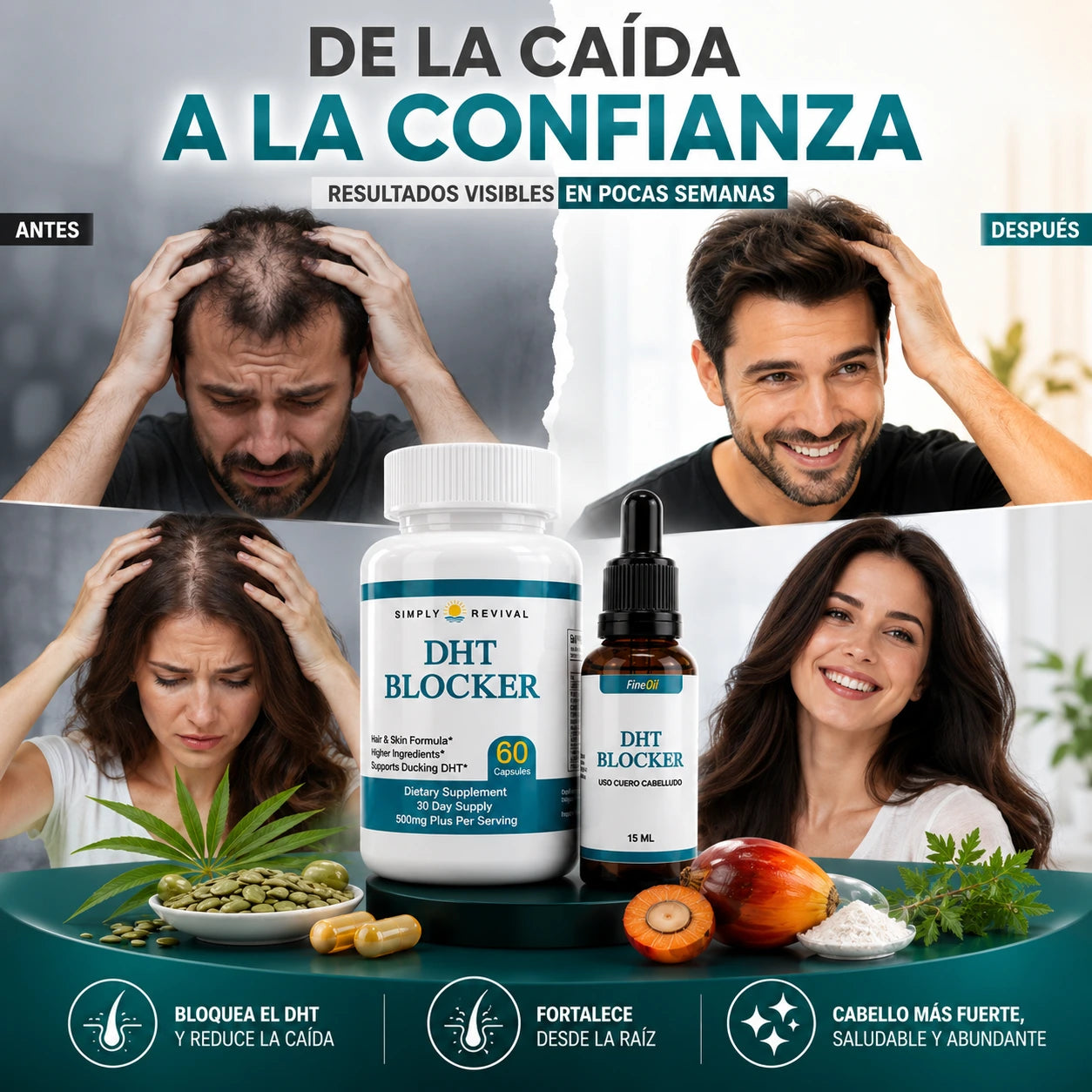 Combo Capilar DHT Blocker | Detén la Caída Masiva del Cabello