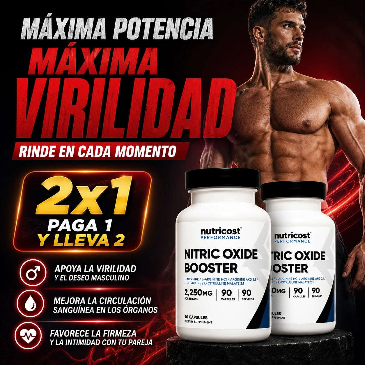 Paga 1 Lleva 2 | Potenciador de Óxido Nítrico (3 Meses de Tratamiento)