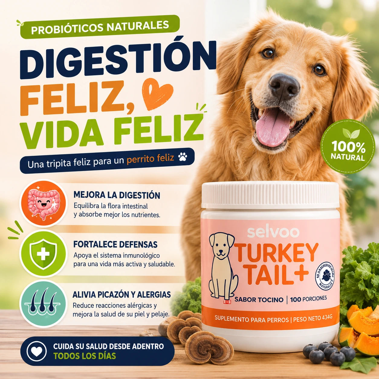 Probióticos Turkey Tail para Perros
