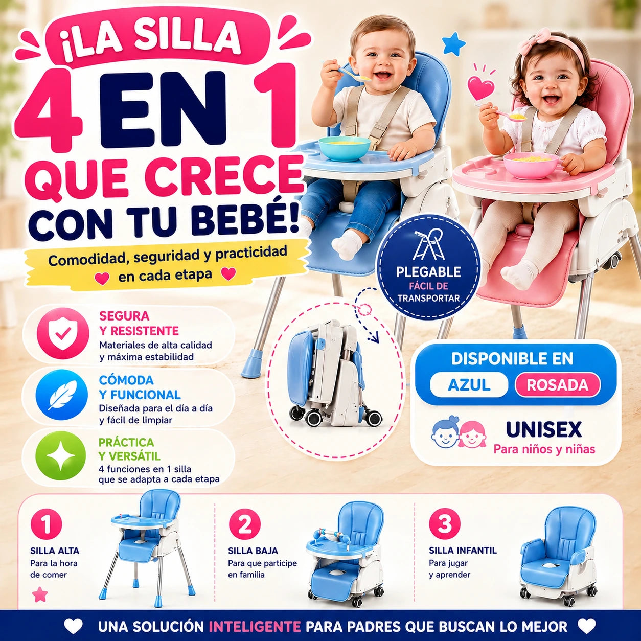 Silla Comedor para Bebe 4 en 1