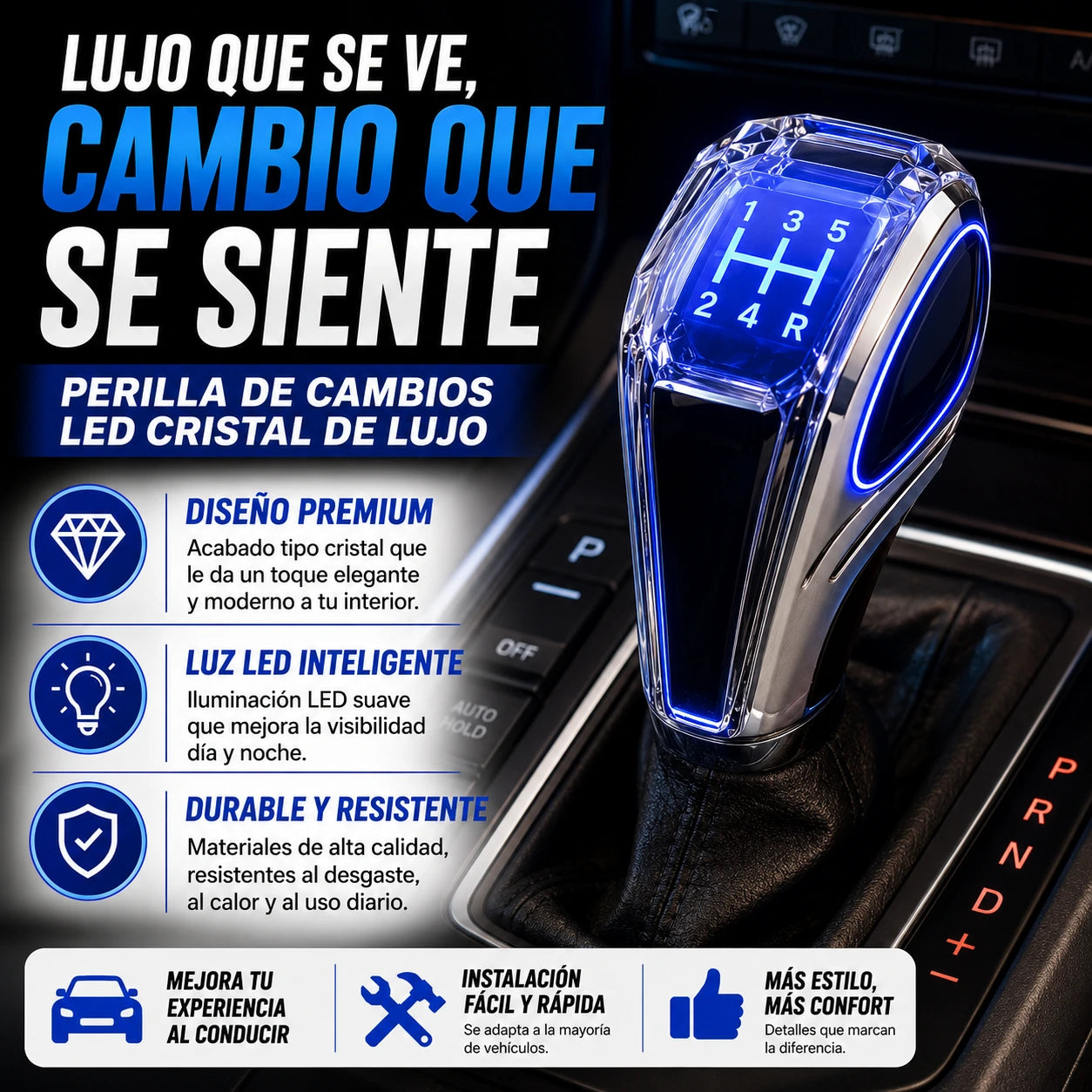 Perilla de Cambios Led Cristal de Lujo